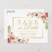 Sparen de Datum van het Elegant Roze Lijst van Flo Briefkaart (Voorkant / Achterkant)