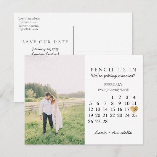 Sparen de Datum van het Goud van de Kalender Febru Briefkaart (Voorkant / Achterkant)