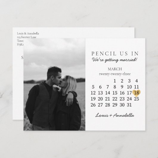 Sparen de Datum van het Goud van de Kalender Maart Briefkaart (Voorkant / Achterkant)