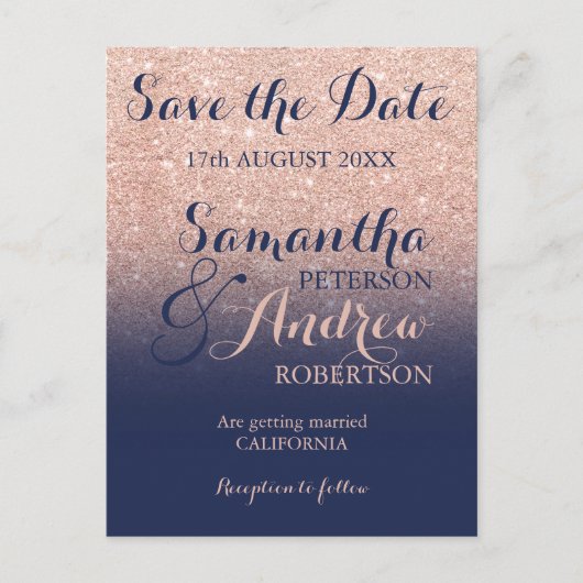 Sparen de Datum van het Grote roos goudglitter bla Aankondigingskaart (Voorkant)