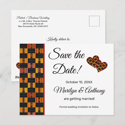Sparen de Datum van het huwelijk Afrikaanse Kente Briefkaart (Voorkant / Achterkant)