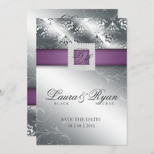 Sparen de Datum van het huwelijk Damask Jewel Paar Save The Date (Voorkant / Achterkant)