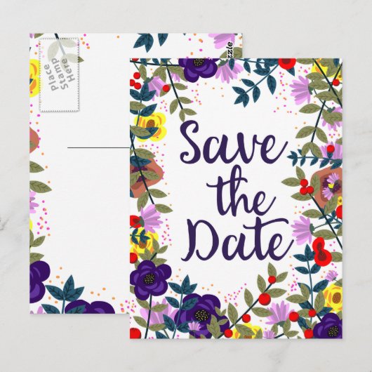 Sparen de Datum van het huwelijk  Floral Reef Briefkaart (Voorkant / Achterkant)