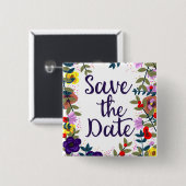 Sparen de Datum van het huwelijk Floral Reef Vierkante Button 5,1 Cm (Voorkant /achterkant)
