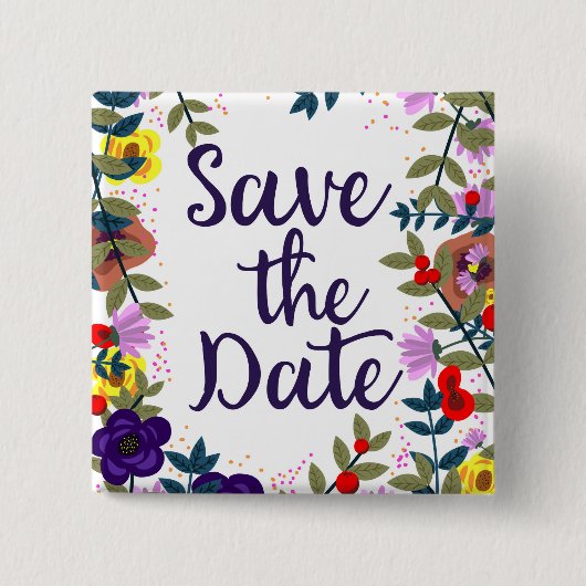 Sparen de Datum van het huwelijk Floral Reef Vierkante Button 5,1 Cm (Voorkant)