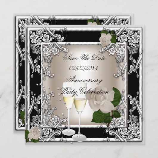 Sparen de Datum van het Jubileum Bieden het Zwart  Save The Date (Voorkant / Achterkant)