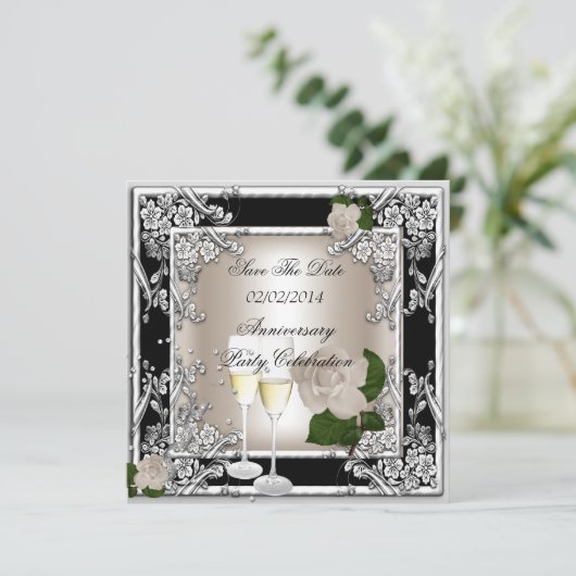 Sparen de Datum van het Jubileum Bieden het Zwart  Save The Date (Staand voorkant)