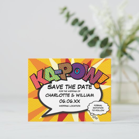 Sparen de Datum van het KA-POW Moderne Boek KA-POW Aankondigingskaart (Staand voorkant)