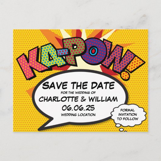 Sparen de Datum van het KA-POW Moderne Boek KA-POW Aankondigingskaart (Voorkant)
