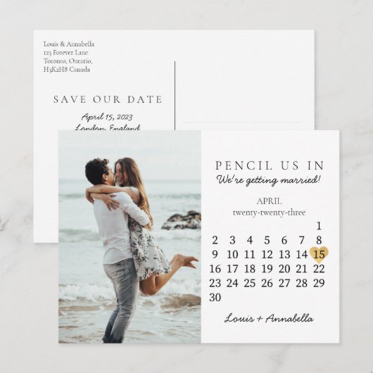 Sparen de Datum van het Koude van de Kalender Apri Briefkaart (Voorkant / Achterkant)