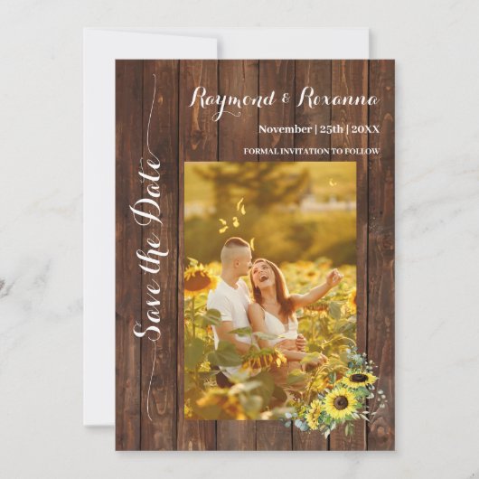 Sparen de Datum van het Land Greenery Zonnebloemen Kaart (Voorkant)