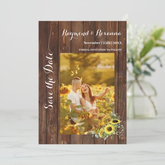 Sparen de Datum van het Land Greenery Zonnebloemen Kaart (Staand voorkant)