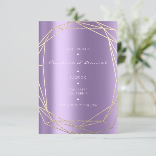 Sparen de Datum van het Paarse Zwarte Monogram Dia Save The Date (Staand voorkant)