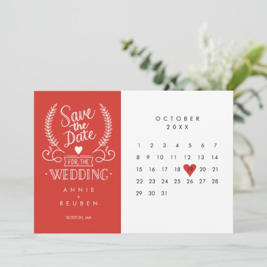 Sparen de Datum van het Rode Hart van de Liefde va Kaart (Staand voorkant)