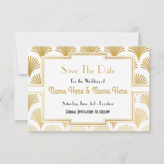 Sparen de Datum van het Weddenschap Twenties Gold  Save The Date (Voorkant)
