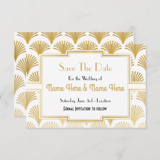 Sparen de Datum van het Weddenschap Twenties Gold  Save The Date (Voorkant / Achterkant)