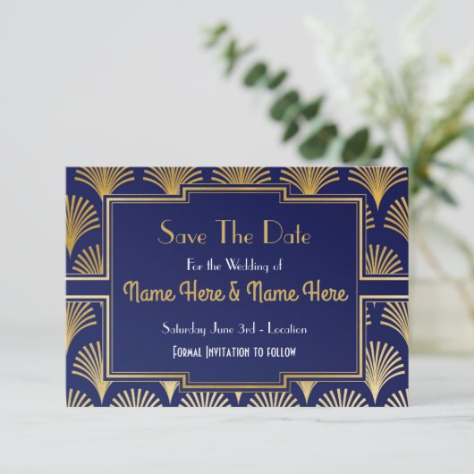 Sparen de Datum van het Weddenschap Twenties Gold Save The Date (Staand voorkant)