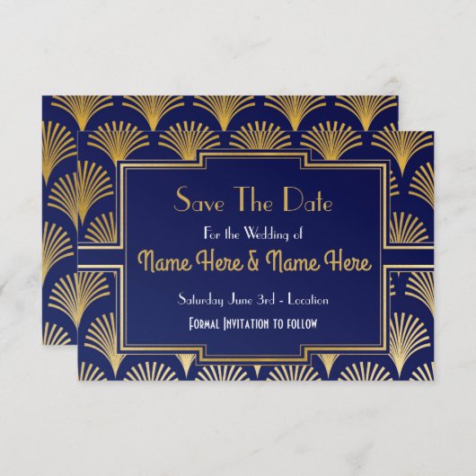 Sparen de Datum van het Weddenschap Twenties Gold Save The Date (Voorkant / Achterkant)