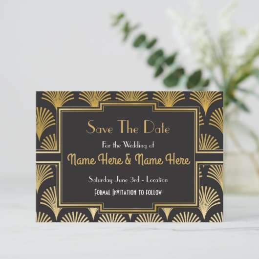 Sparen de Datum van het Weddenschap Twenties Gold  Save The Date (Staand voorkant)