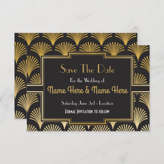 Sparen de Datum van het Weddenschap Twenties Gold Save The Date (Voorkant / Achterkant)