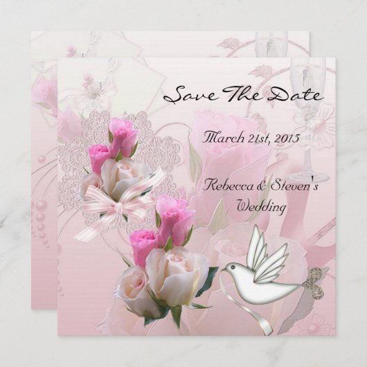 Sparen de Datum van het Wit Wit Berichten Dove Save The Date (Voorkant / Achterkant)