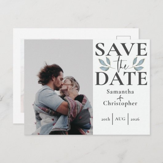 Sparen de Datum van het Zwarte & Witte Bemiddelt v Aankondigingskaart (Voorkant / Achterkant)