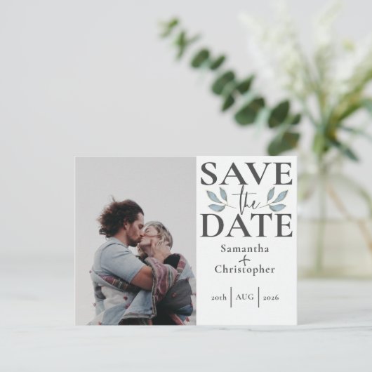 Sparen de Datum van het Zwarte & Witte Bemiddelt v Aankondigingskaart (Staand voorkant)