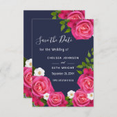 Sparen de Datum van Midnight Blauw & Roze Roses Save The Date (Voorkant / Achterkant)