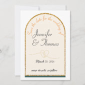 Sparen de datum van onze bruiloft/gouden rand kaart (Voorkant)