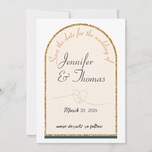 Sparen de datum van onze bruiloft/gouden rand kaart (Voorkant)
