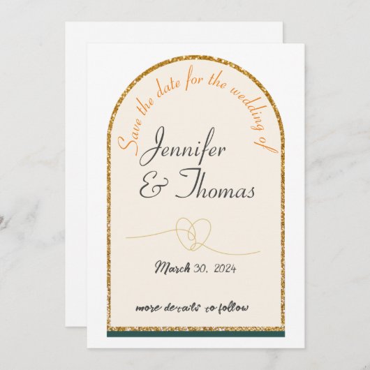 Sparen de datum van onze bruiloft/gouden rand kaart (Voorkant / Achterkant)