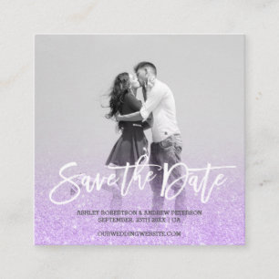 Sparen de Datum van Paarse lavender glitter foto Vierkante Visitekaartje