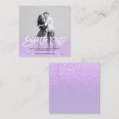 Sparen de Datum van Paarse lavender glitter foto Vierkante Visitekaartje (Voorkant / Achterkant)