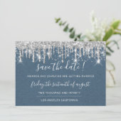 Sparen de Datum van Papier Kraft Grey Drip Blauw Save The Date (Staand voorkant)