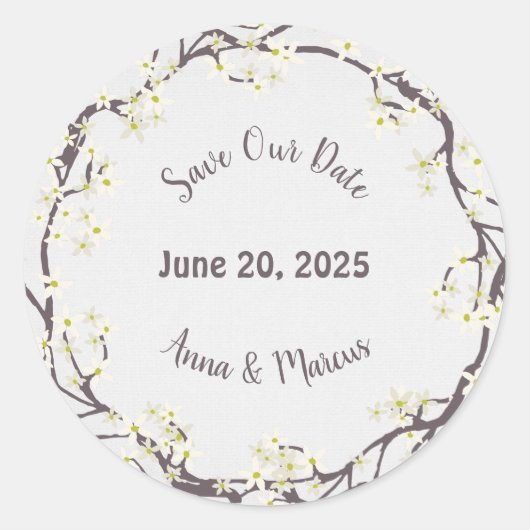 sparen de datum van waterverf florale adem ronde sticker (Voorkant)