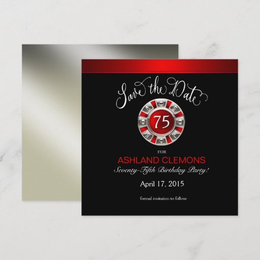 Sparen de Datum Vegas Casino Chip | rode zilverzwa Save The Date (Voorkant / Achterkant)