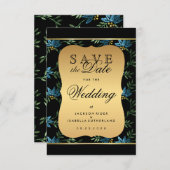 Sparen de Datum Victoriaans Blauwe Klitter Floral Save The Date (Voorkant / Achterkant)