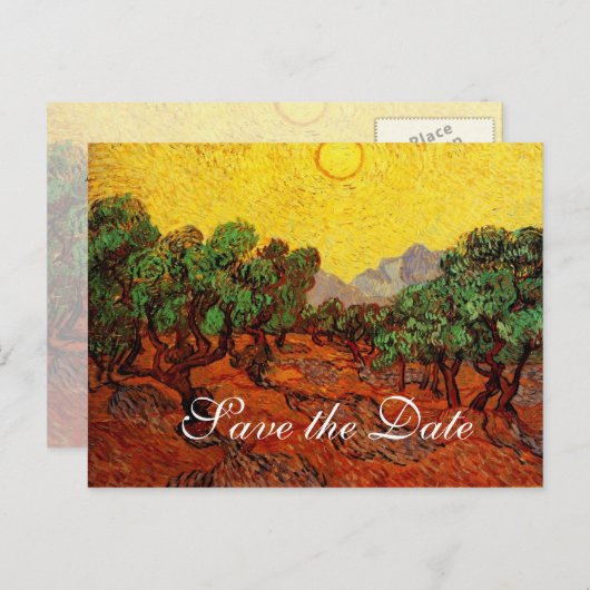 Sparen de Datum, Vincent van Gogh Olive Trees Aankondigingskaart (Voorkant / Achterkant)