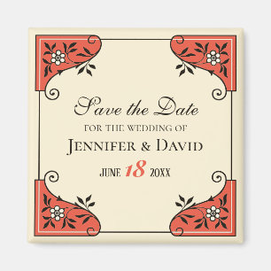 Sparen de datum Vintage van de elegante florale li Magneet