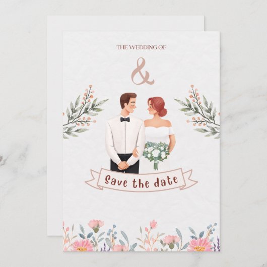 Sparen de datum voor de bruiloft van kaart (Voorkant / Achterkant)