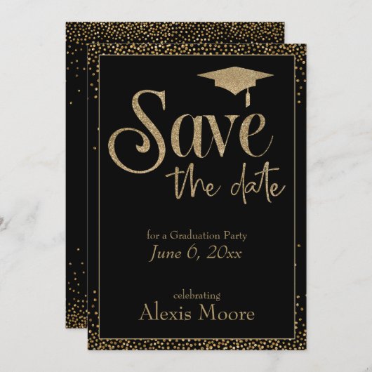 Sparen de Datum voor een Goud van de GraduPartij o Kaart (Voorkant / Achterkant)