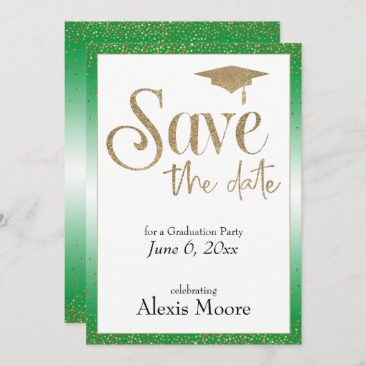 Sparen de Datum voor een Goud van de GraduPartij o Kaart (Voorkant / Achterkant)