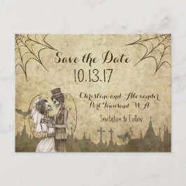 Sparen de Datum voor Halloween Wedding met Skelett Aankondigingskaart
