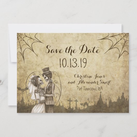 Sparen de Datum voor Halloween Wedding met Skelett Save The Date (Voorkant)