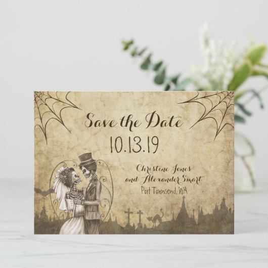 Sparen de Datum voor Halloween Wedding met Skelett Save The Date (Staand voorkant)