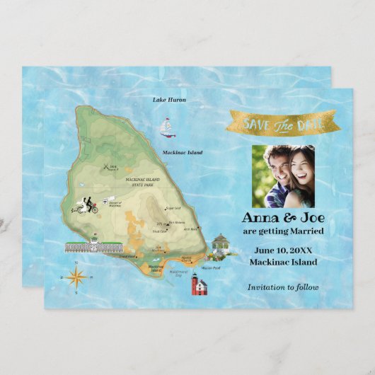 Sparen de Datum voor Mackinac Island Save The Date (Voorkant / Achterkant)