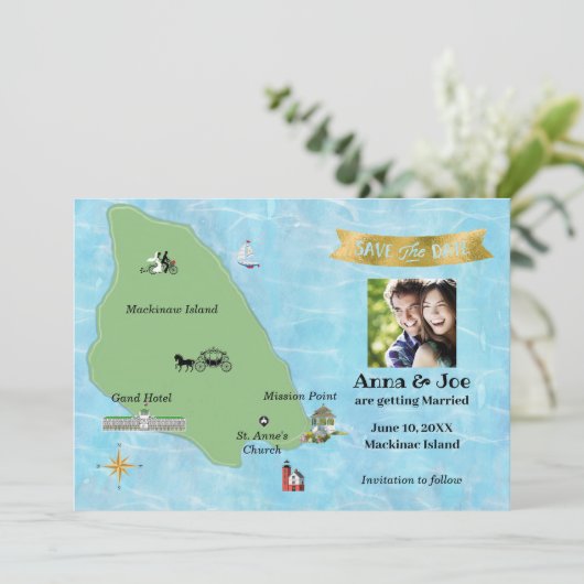 Sparen de Datum voor Mackinac Island Save The Date (Staand voorkant)