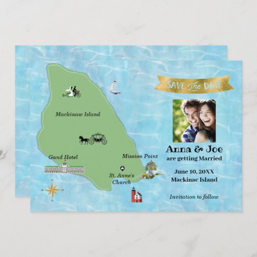 Sparen de Datum voor Mackinac Island Save The Date (Voorkant / Achterkant)
