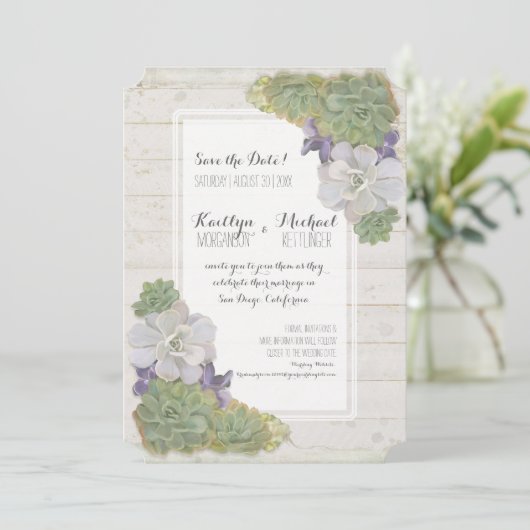 Sparen de Datum waarop Cactus Succulent Wooden Des Save The Date (Staand voorkant)