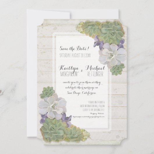 Sparen de Datum waarop Cactus Succulent Wooden Des Save The Date (Voorkant)